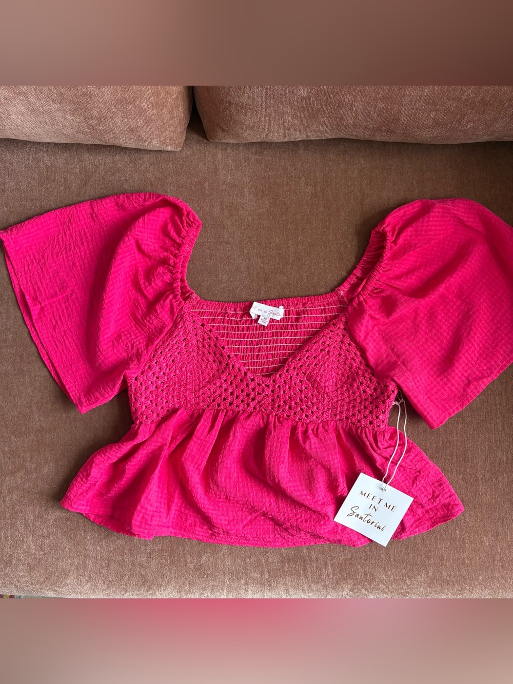 NWT Puff Sleeve Smocked Peplum Top